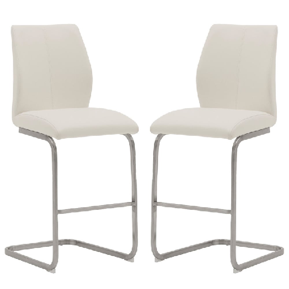 Product photograph of Ithaca White Faux Leather Bar Stools With Chrome Base In Pair from Furniture in Fashion