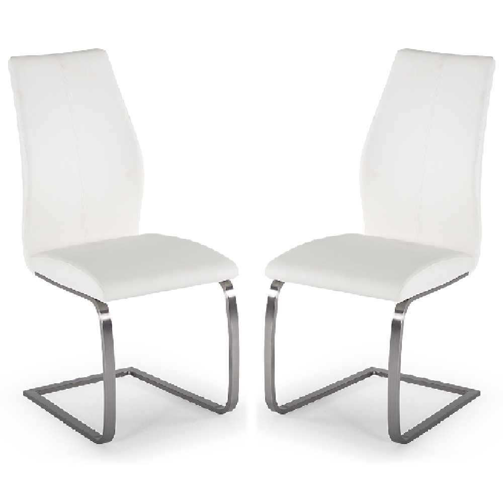 Product photograph of Ithaca White Faux Leather Dining Chairs With Chrome Base In Pair from Furniture in Fashion