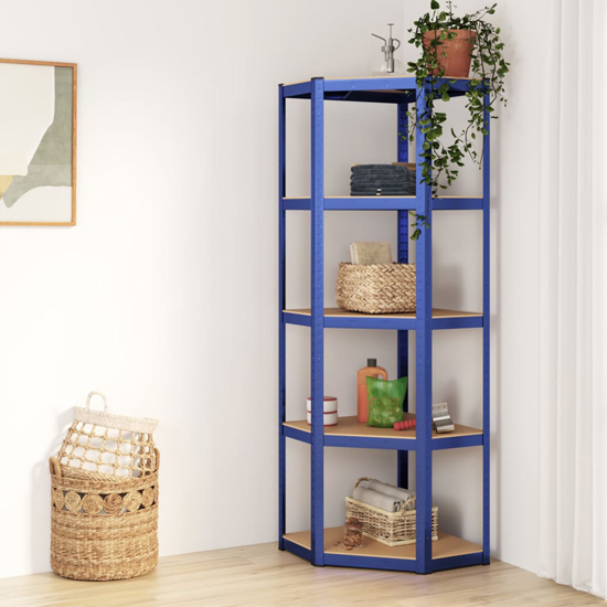 Product photograph of Ivins Narrow 5-tier Corner Shelving Unit In Blue Steel Frame from Furniture in Fashion