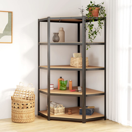 Product photograph of Ivins Wide 5-tier Corner Shelving Unit In Anthracite from Furniture in Fashion