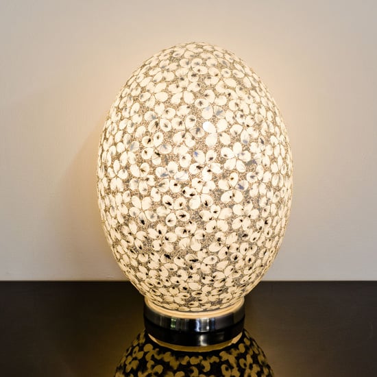 Read more about Izar large white flower design mosaic glass egg table lamp