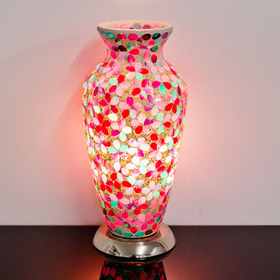 Product photograph of Izar Medium Pink Flower Design Mosaic Glass Vase Table Lamp from Furniture in Fashion