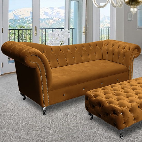 Photo of Izu plush velvet 3 seater sofa in gold