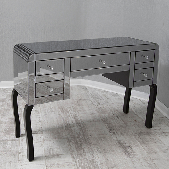 Read more about Jael smokey glass dressing table with 5 drawers in mirrored