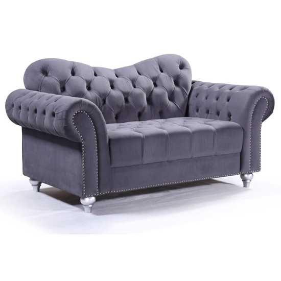 Photo of Jalen plush velvet 2 seater sofa in grey