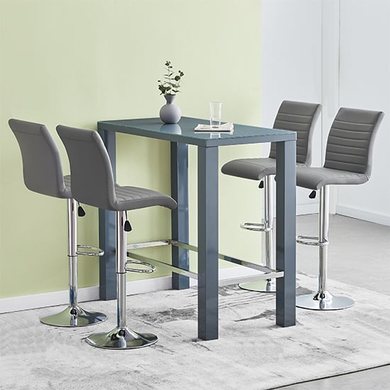 Product photograph of Jam Rectanuglar Glass Grey Bar Table With 4 Ripple Grey Stools from Furniture in Fashion