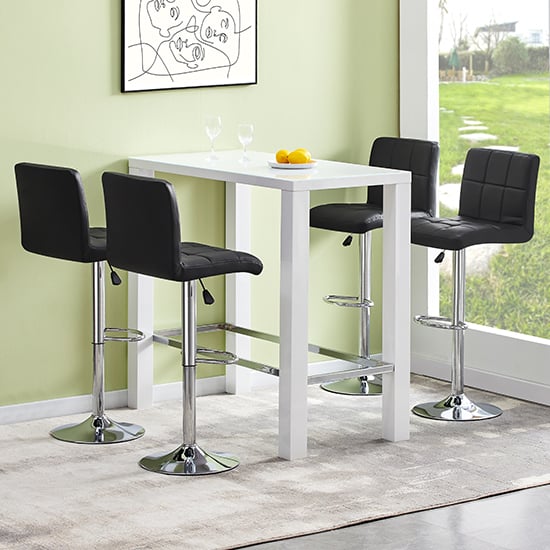 Photo of Jam rectangular glass white bar table 4 coco black stools