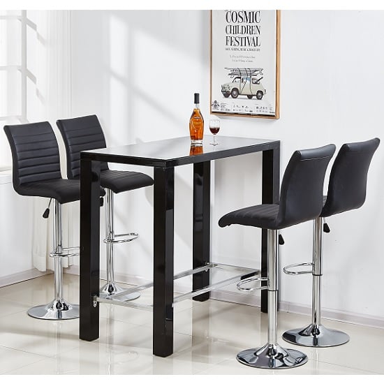 Photo of Jam rectangular glass black bar table 4 ripple black stools