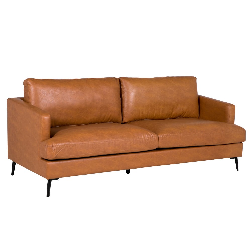 Product photograph of Jamaica Leather 3 Seater Sofa With Black Legs In Tan from Furniture in Fashion