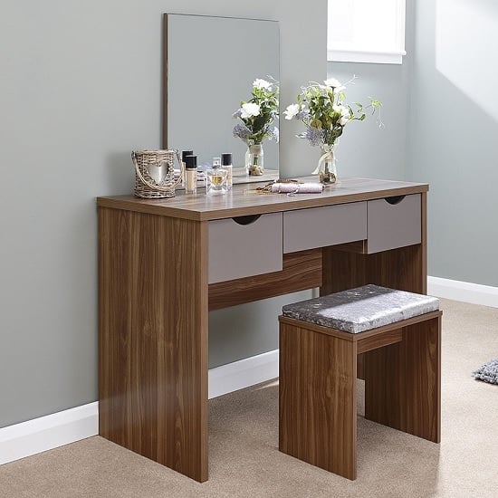 Product photograph of Elstow Wooden Dressing Table Set In Walnut And Grey from Furniture in Fashion