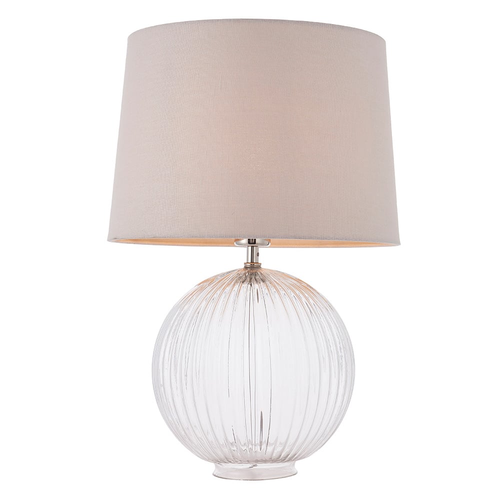 Product photograph of Janesville Clear Glass Table Lamp In Natural And Satin Nickel from Furniture in Fashion