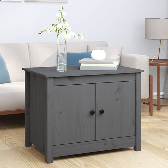 Read more about Janie pine wood coffee table with 2 doors in grey