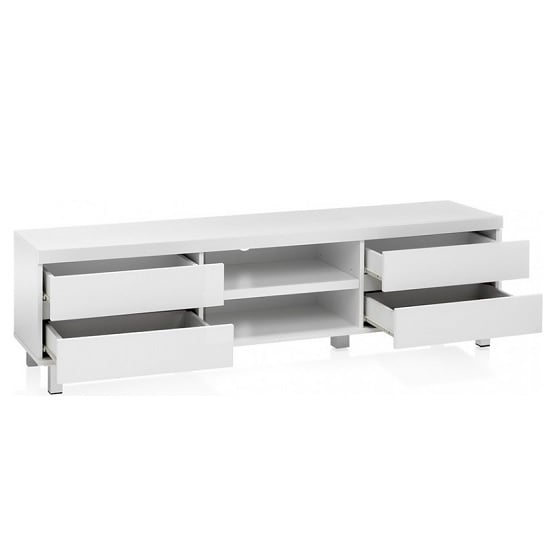 Janny Wooden TV Stand In Matt White With Silver Legs 