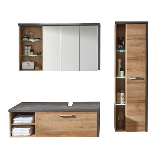 Read more about Java led bathroom furniture set 1 in dark cement grey and oak