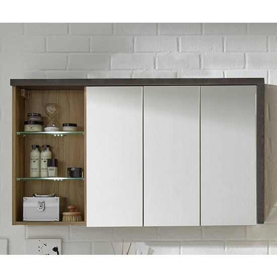 Product photograph of Java Mirrored Cabinet With Shelf In Oak And Dark Cement Grey from Furniture in Fashion