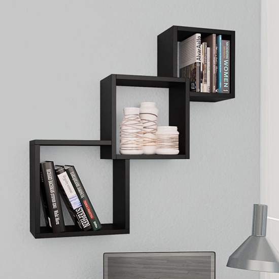 Product photograph of Javana Wooden Cube Wall Shelf In Black from Furniture in Fashion