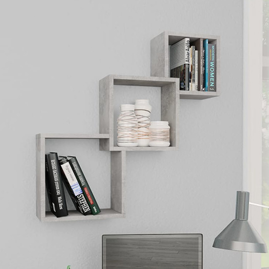 Product photograph of Javana Wooden Cube Wall Shelf In Concrete Effect from Furniture in Fashion