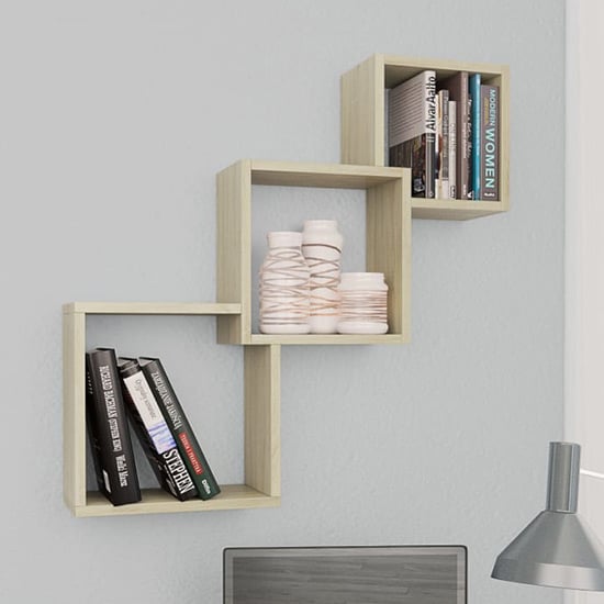 Javana Wooden Cube Wall Shelf In Sonoma Oak | Furniture in Fashion