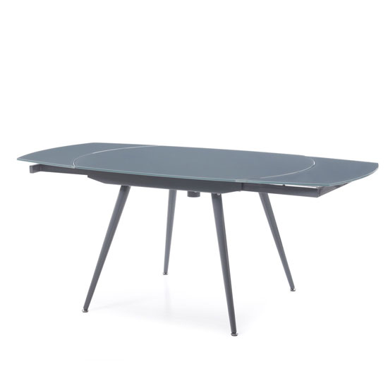 Read more about Jazz glass top extending dining table in grey with metal legs