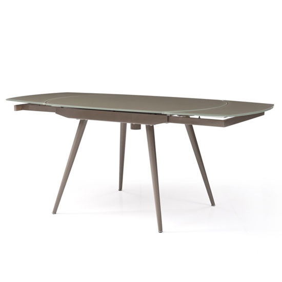 Read more about Jazz glass top extending dining table in taupe with metal legs