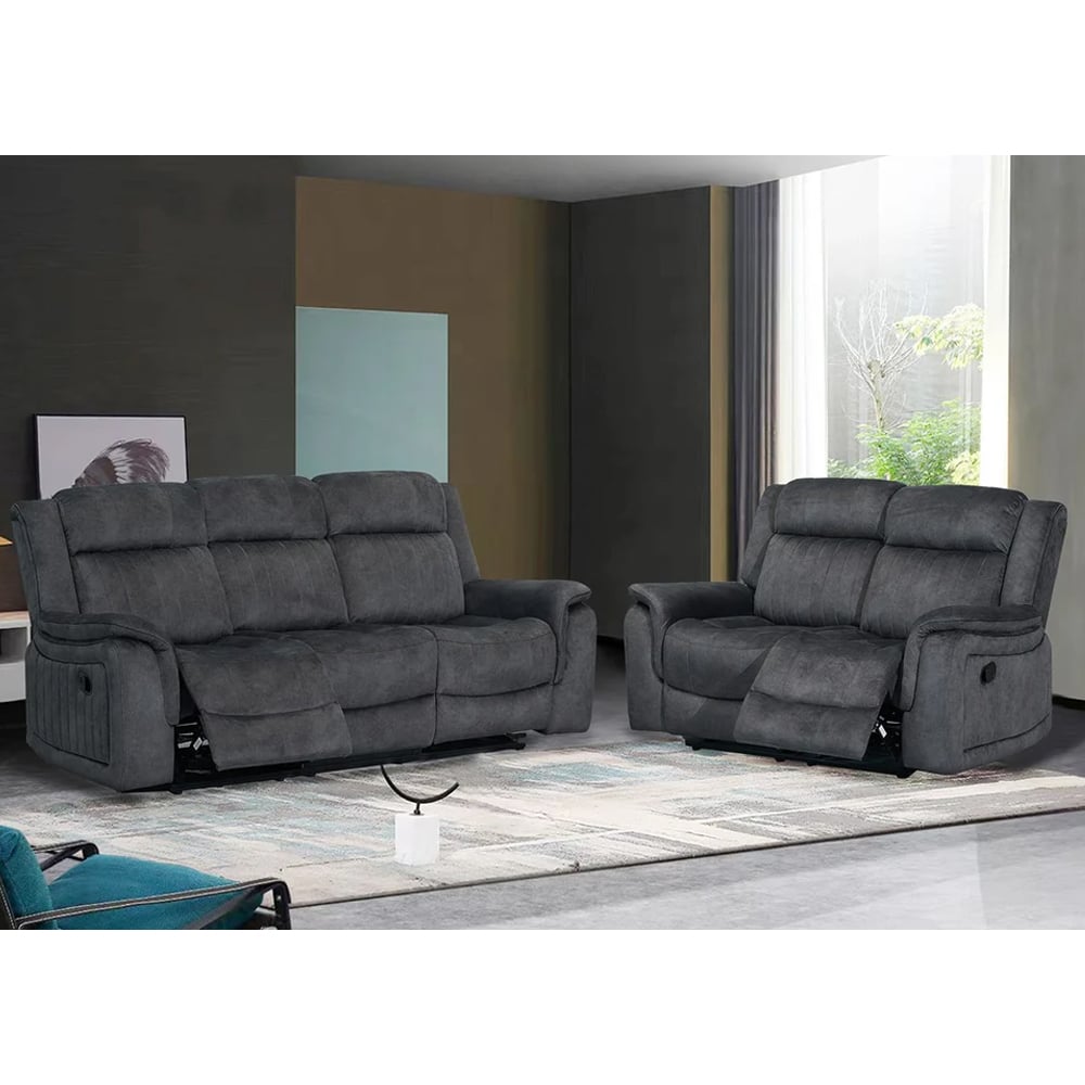 Read more about Jeddah plush velvet recliner 3+2 seater sofa set in dark grey