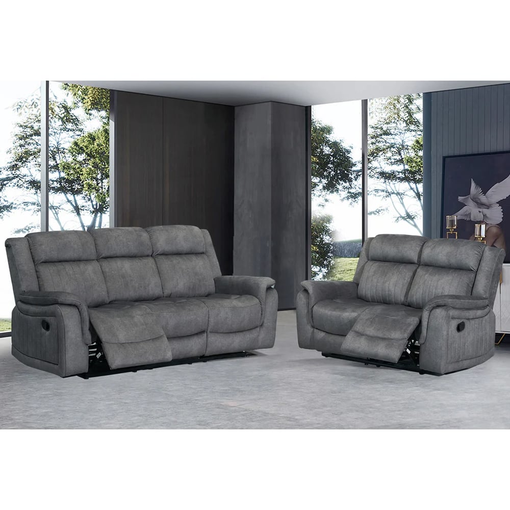 Read more about Jeddah plush velvet recliner 3+2 seater sofa set in light grey