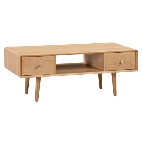 Product photograph of Jenson Wooden Coffee Table With 2 Drawers In Natural Oak from Furniture in Fashion