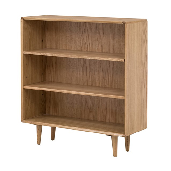 Product photograph of Jenson Low Wooden Bookcase With 2 Shelves In Natural Oak from Furniture in Fashion