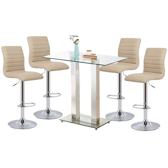 Photo of Jet clear glass top bar table with 4 ripple stone stools