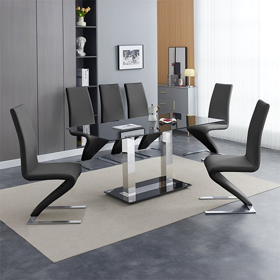 Product photograph of Jet Large Black Glass Dining Table With 6 Demi Z Black Chairs from Furniture in Fashion
