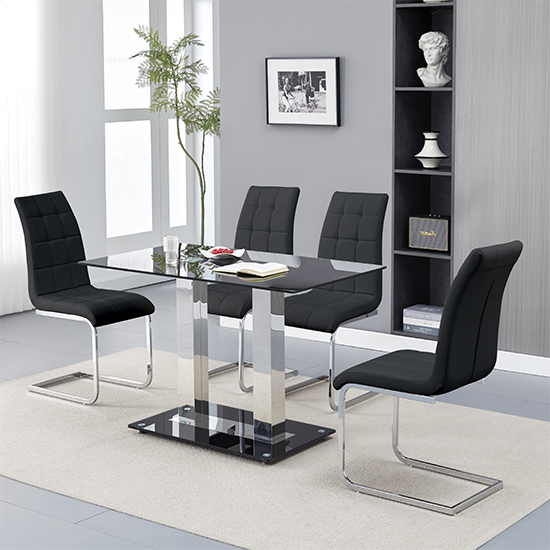 Product photograph of Jet Small Black Glass Dining Table With 4 Paris Black Chairs from Furniture in Fashion