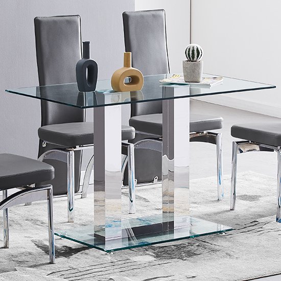 Photo of Jet small clear glass dining table with chrome supports