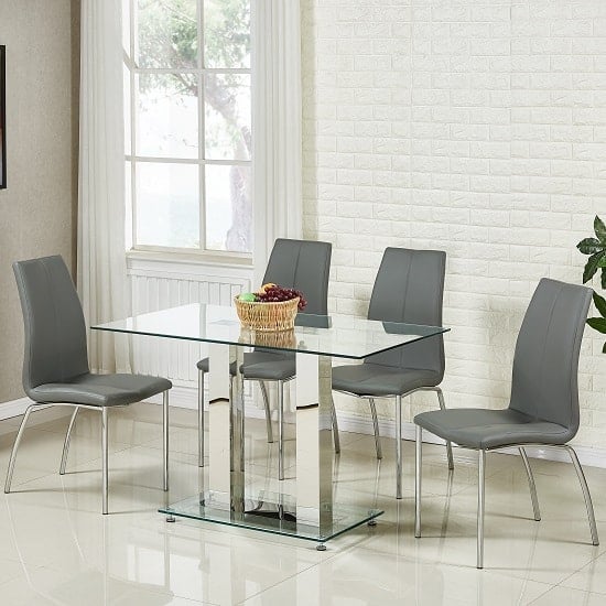 Product photograph of Jet Small Clear Glass Dining Table With 4 Opal Grey Chairs from Furniture in Fashion