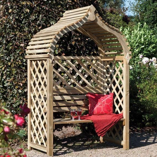 Photo of Jetra wooden arbour in natural timber with open slatted roof