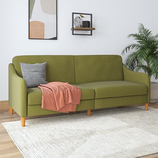 Product photograph of Jevic Linen Fabric Sprung Sofa Bed In Green from Furniture in Fashion