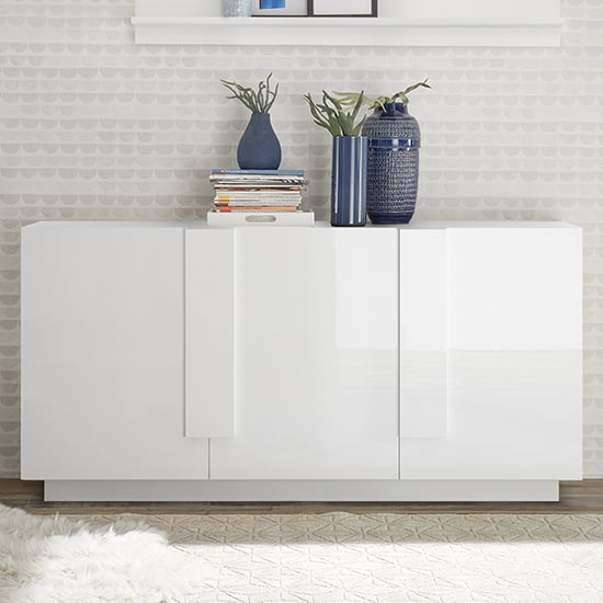 Product photograph of Jining High Gloss Sideboard With 3 Doors In White from Furniture in Fashion