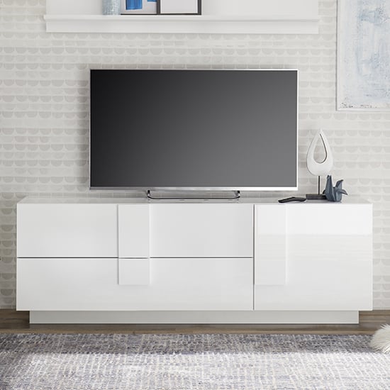Product photograph of Jining High Gloss Tv Stand With 1 Door 2 Drawers In White from Furniture in Fashion