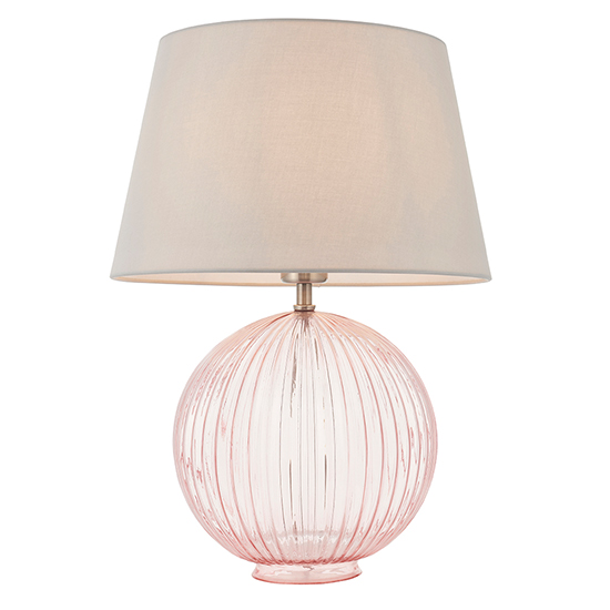 Photo of Jixi grey cotton shade table lamp with dusky pink ribbed base