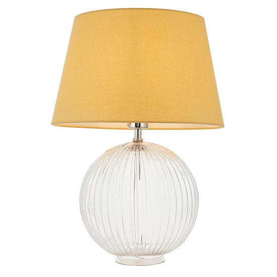 Product photograph of Jixi Yellow Cotton Shade Table Lamp With Clear Ribbed Base from Furniture in Fashion