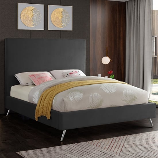 Read more about Jonesboro plush velvet upholstered single bed in steel