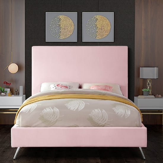 Jonesboro Plush Velvet Upholstered Small Double Bed In Pink FiF