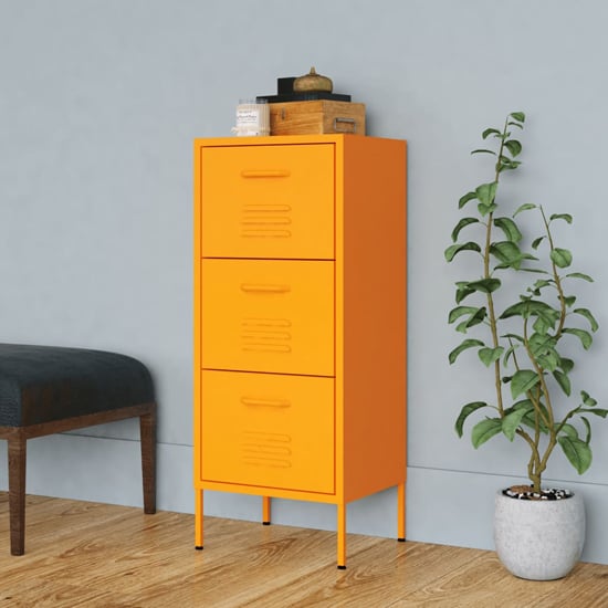 Product photograph of Jordan Steel Storage Cabinet With 3 Drawers In Mustard Yellow from Furniture in Fashion