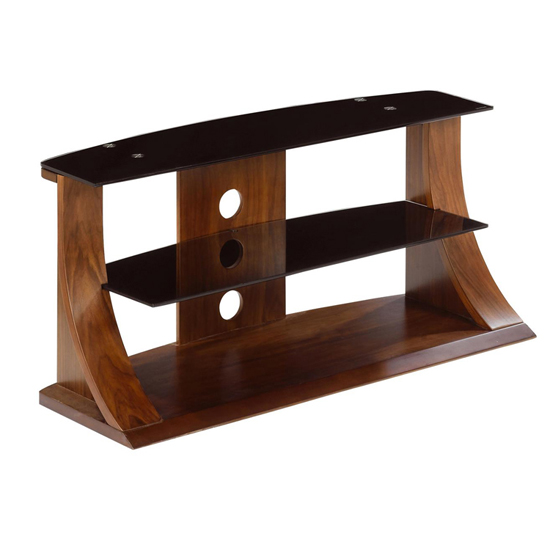 Product photograph of Curved Wooden Lcd Plasma Tv Stand In Walnut With Black Glass from Furniture in Fashion