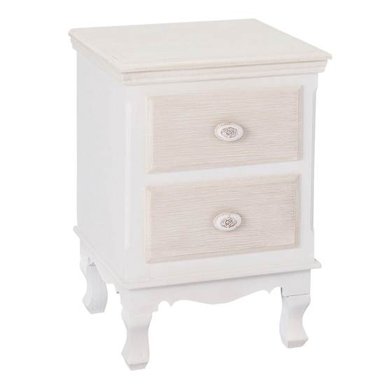 Product photograph of Juliet Wooden Bedside Cabinet With 2 Drawer In White And Cream from Furniture in Fashion