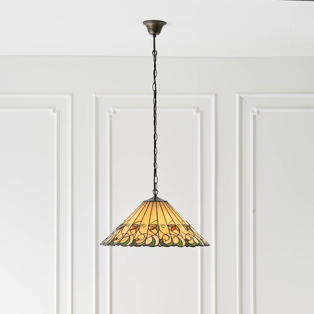 Product photograph of Justin 3 Light Tiffany Glass Pendant Ceiling Light In Multicolour from Furniture in Fashion