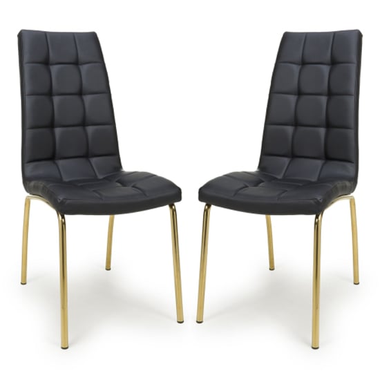 justin black faux leather dining chairs with gold legs in pair