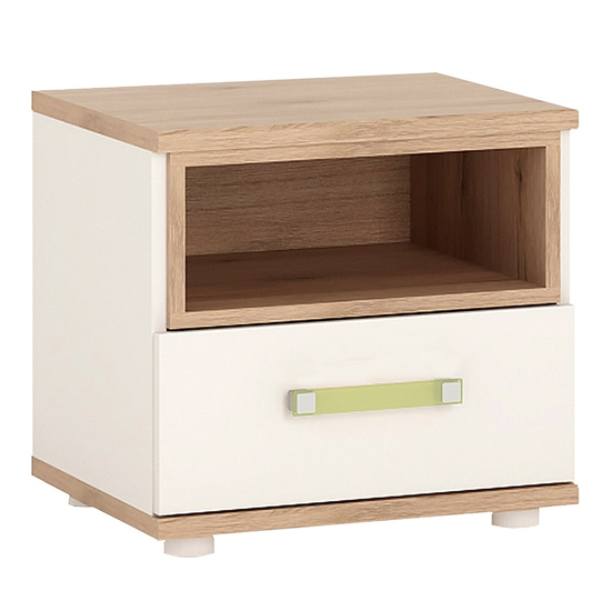 Photo of Kaas wooden bedside cabinet in white high gloss and oak