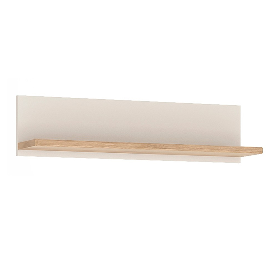Photo of Kaas wooden small wall shelf in white high gloss and oak