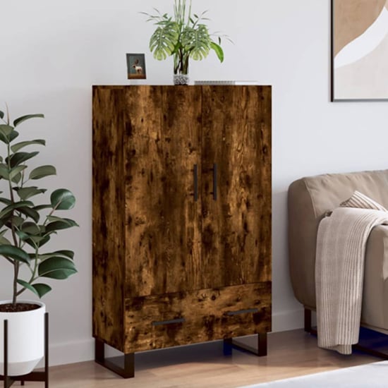 Product photograph of Kacia Wooden Highboard With 2 Doors 1 Drawers In Smoked Oak from Furniture in Fashion