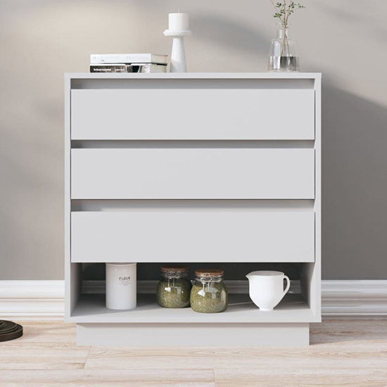 Product photograph of Kaelin High Gloss Chest Of 3 Drawers In White from Furniture in Fashion